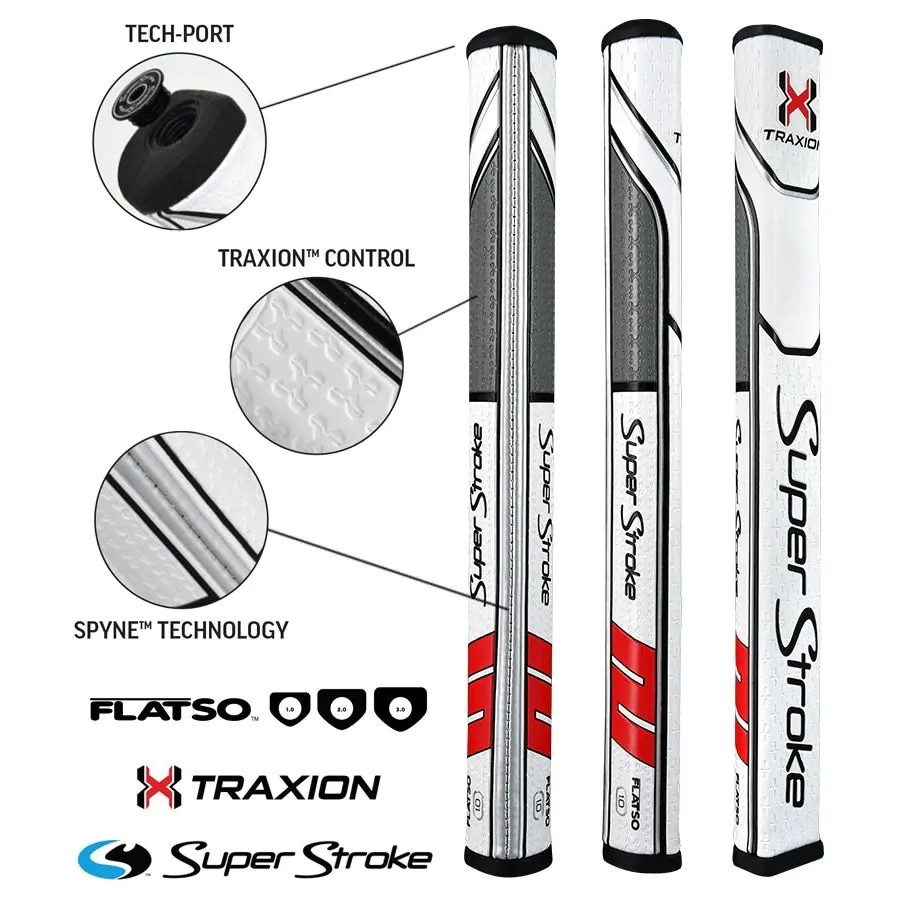 Super Stroke Traxion Flatso 1.0 Putter Grip - White/Red/Grey 1 Super Stroke Traxion Flatso 1.0 Putter Grip - White/Red/Grey